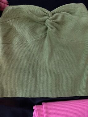 Green Twist-Front Strapless Knit Top